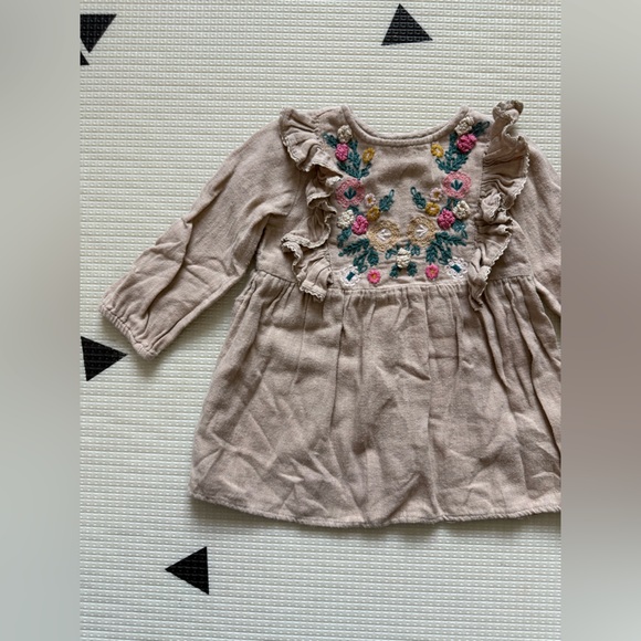 Zara Other - Zara Kids|Baby girl tan Floral Embroidered long sleeve Dress,9-12 months•••boho